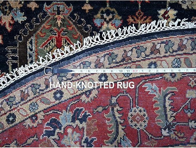 Power Black Hand Knotted All Over Pattern Pure Wool Round Oriental Rug (10'x10')