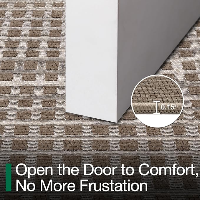 LUMI Inside Door Mat for Entry 30''x48'', Absorbent, Dirt Trapper, Low Profile Thin, Non Slip Mats with Rubber Backing, Ideal for Indoor, High Traffic, Garage, Entrance, Checkered Beige
