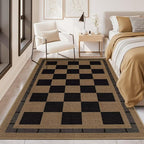 Vasofe 3x5 Plaid Rug, Jute Rugs, Washable Outdoor Indoor Checkered Carpets, Entryway Bedroom Potio Porch Kitchen Carpet, Non Slip Farmhouse Neutral Office Laundry Floor Mat, Black and Brown