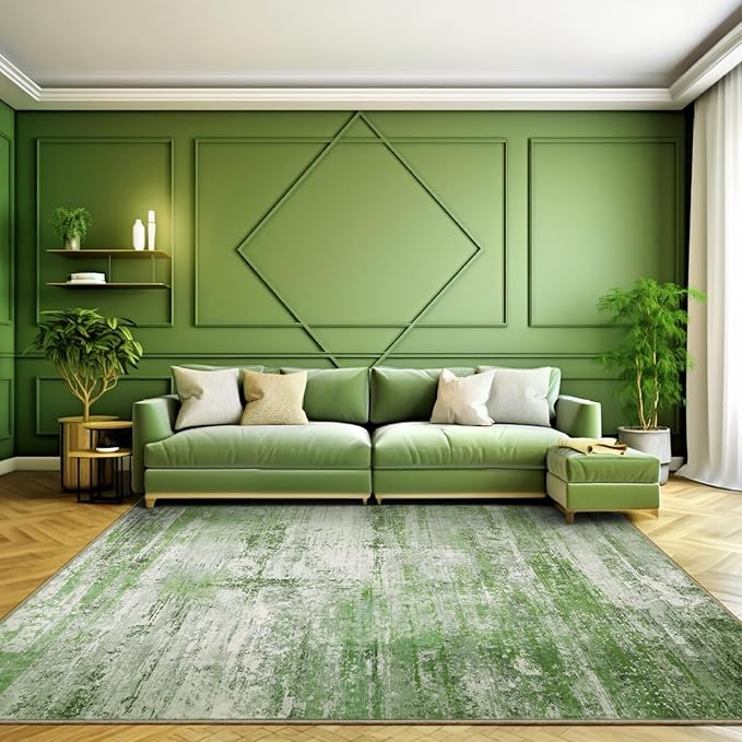 Abstract 5x7 Area Rug for Living Room Dining Room Office Bedroom Sage Green