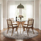 PURRUGS Vintage Farmhouse Boho Area Rug 6x6 ft, Non-Slip Machine Washable Round Rug, Accent Oriental Rug for Dining Room, Living Room, Bedroom, Entryway and Kitchen, Taupe/Vanilla
