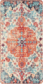 Lahome Bohemian Floral Medallion Runner Rug - 2x4 Washable Laundry Room Hallyway Runner Rug Doormat,Oriental Distressed Faux Wool Non-Slip Bath Mat Low-Pile Carpet for Kitchen Bathroom Entryway,Orange
