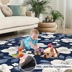 Boho Rugs for Bedroom - 5x6 Area Rug - Blue White Flowers Rugs for Living Room, Vintage Modern Flowers Rug, Washable Home Decor Carpet
