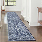 KILOCOCO Hallway Runner 2x7 Rug Runner Printed Vintage Floral Washable Kitchen Runners Non-Slip Rubber Backed Runners for Hallways Laundry Room Distressed Boho Rugs for Entryway Bedroom, Blue
