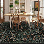 Floral Washable 6x9 Area Rug，Black Boho Rugs for Living Room, Soft Low-Pile Non-Slip Stain Resistant & Non-Shedding Carpet for Bedroom, Dining Room, Office, Entryway, Nursery