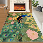 Peacock Peony Rugs for Bedroom - 3x5 Rug, Peacock Decor Area Rugs for Living Room, Peony Flower Carpet, Floral Animal Washable Area Mat, Aesthetics Carpet - Peafowl Home Decor & Gifts