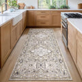 PURRUGS Vintage Farmhouse Boho Runner Rug 2x6 ft, Non-Slip Machine Washable Rug, Accent Oriental Area Rug for Kitchen, Hallway, Entryway, Bedroom, Living Room and Dining Room, Taupe/Vanilla