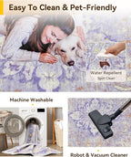 Area Rugs 5'x7' Washable Non-Slip, Floral Vintage Distress Print Pattern Medallion Carpet for Living Room Bedroom Dining Room, Light Purple Brown