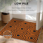 5x8 Geometric Circle Rugs for Bedroom Decor, Washable Retro 60s 70s Geometry Pattern Area Rug, Living Room Home Decoration, Non Slip Soft Thin, Black Orange Decor Carpet PF-P 49