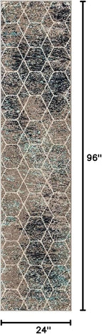 Unique Loom Trellis Frieze Collection Area Rug - Geometric (2' x 8' 8" Runner, Blue Multi/ Ivory)