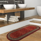 Antep Rugs Alfombras Modern Bordered 2x5 Non-Skid (Non-Slip) Low Profile Pile Rubber Backing Kitchen Area Rugs (Maroon Beige, 2' x 5' Oval)