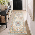 Enkor Runner Rugs for Hallway, 2x6 Washable Soft Non Slip Floor Rugs for Kitchen, Modern Mat for Living Room Bedroom Entryway Orange & Beige