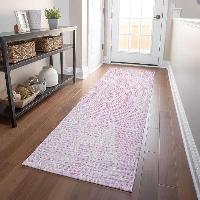 Addison Rugs Chantille ACN591 Pink 2'3" x 7'6" Indoor Outdoor Hallway Runner Rug, Stain Resistant Washable Kitchen Area Carpet for Bathroom, Laundry and Bedroom Rug