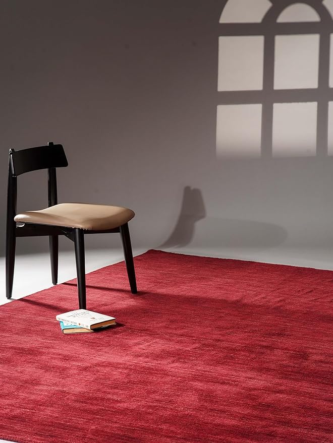 Hand Knotted Loom Wool ECO-Friendly Area Rugs - 10'x13', Rectangle, Dark Red Color, Solid Plain Design, High Pile Handmade Anti Skid Area Rugs for Living Room, Bed Room (L00111)