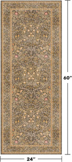 Non Slip 2x5 Gold Brown Bathroom Runner Rug - Small Runner Rugs, Washable Kitchen Floor Mat, Bedroom, Laundry Room, Hallway Runner - Vintage Oriental Décor