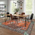 Moynesa Tiger Washable Area Rug, 9x12 Living Room Rug, Vintage Non Slip Large Rug for Dining Room, Ultra Thin Boho Soft Stain Resistant Indoor Carpet for Bedroom Guest Room, Rust