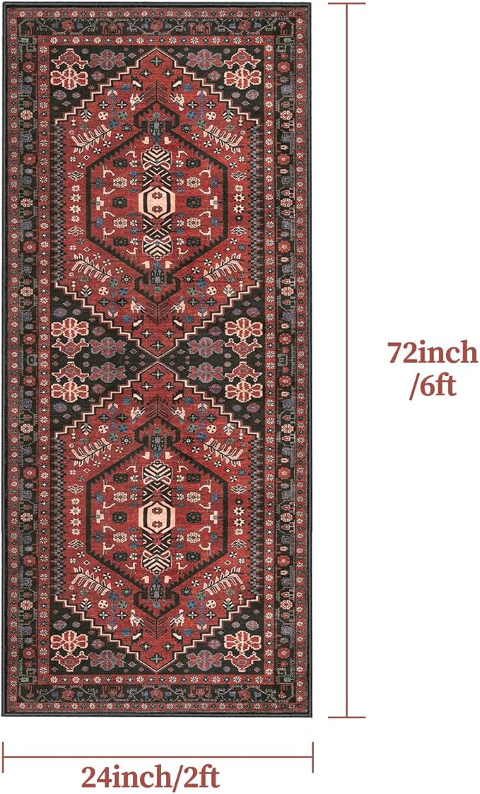 Ciicool Washable Non Slip Runner Rug, 2x6ft Hallway Rug Vintage Kitchen Rugs Oriental Carpet for Entrance Bedroom Bedside Living Room Laundry Bathroom Decor