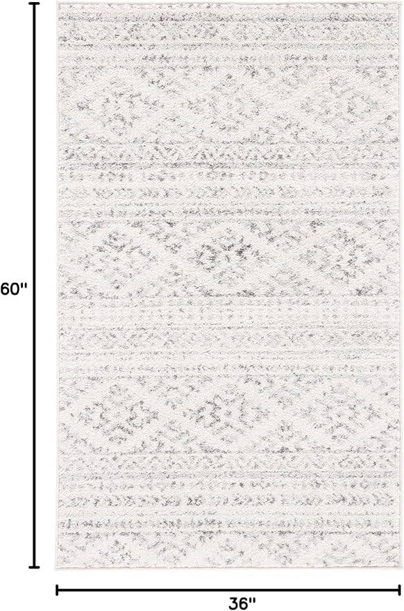 SAFAVIEH Area Rug 3x5 - Tulum Collection - Ivory & Grey, Moroccan Boho Tribal Design, Non-Shedding & Easy to Clean, Ideal for Entryway, Foyer, Accent Space, Bedroom (TUL272A)
