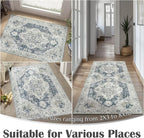 jinchan Kelda Area Rug 3x5 Washable Entryway Rug Vintage Soft Indoor Floor Cover Retro Distressed Mat Accent Lightweight Non-Slip Thin Carpet for Kitchen Bathroom Living Room Bedroom Grey
