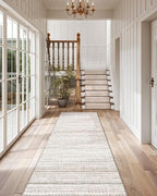 LUMI Washable Runner Rug, 3'x8' Non-Slip Hallway Mat, Low Profile Thin Long Carpeet for Laundry Kitchen Bedroom Office, White and Brown