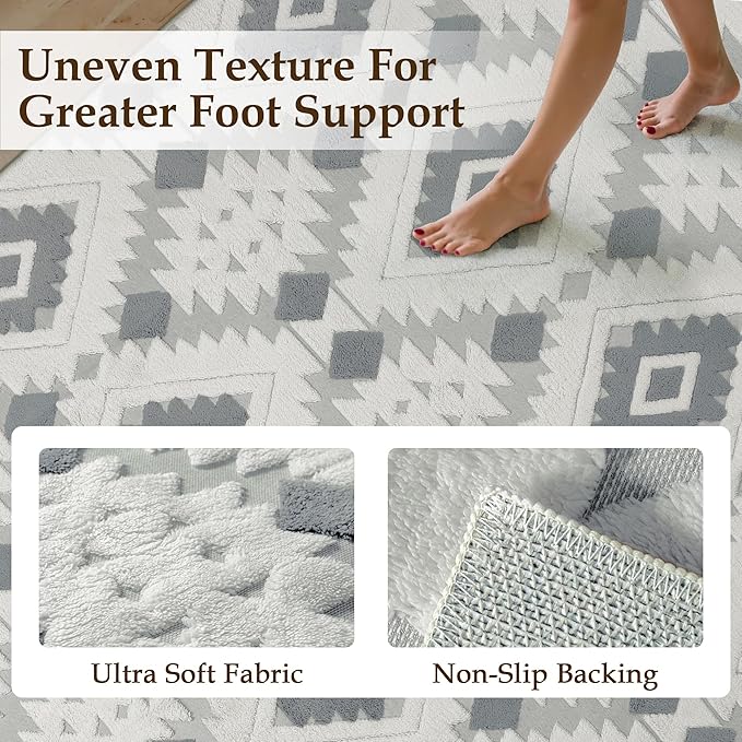 Ivory Grey 6x9 Area Rug Washable Living Room Moroccan Shag Carpet Non Slip Soft Neutral Boho Plush Pile Large Throw Rug for Office Bedroom Dining Room Playroom