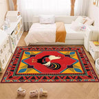 Country Rooster Rugs，6x8ft,Colorful Geometric Rooster Pattern Rug，Rooster Pattern Colorful Rug. Ethnic Vintage Design Non-Slip Washable Floor Mat for Living Room Bedroom Farmhouse Home Office