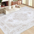 Area Rug 10x12 Living Room Rug, Machine Washable Vintage Distressed Medallion Rug Non-Slip Soft Low Pile Large Indoor Rugs for Bedroom Kitchen Dining Room Office(Beige,10'x12')