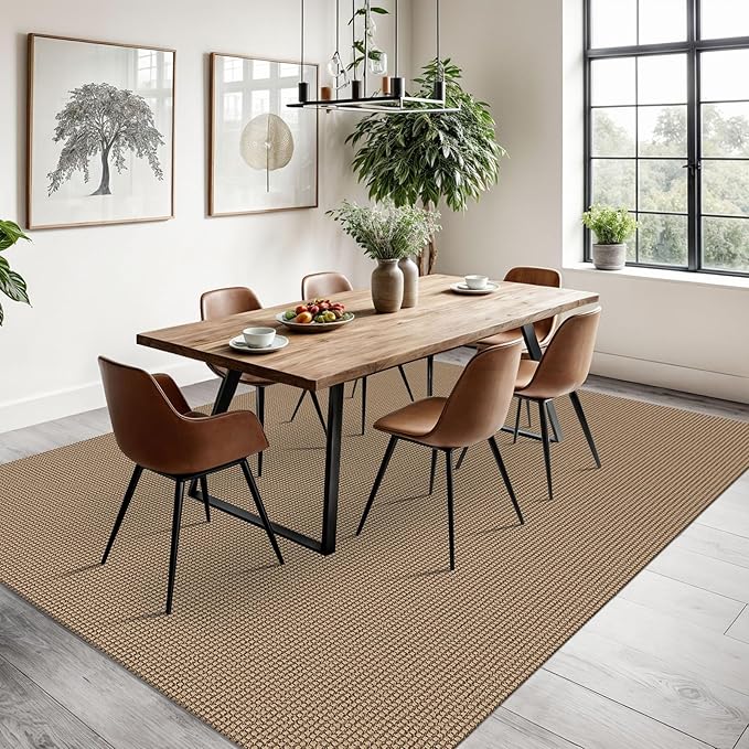Braided Area Rug 6x9 Ft Washable Rugs for Living Room Non Slip Bedroom Rugs Boho Dining Room Rug Cotton Living Room Woven Floor Carpet for Nursery Playroom, Orange/Tan/Brown