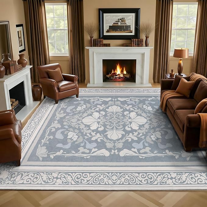 SOULFUL Medium Pile 4x6 Rugs for Living Room - Soft Foot Feel Area Rug - Greige Boho Floral - Washable Non-Slip - Perfect for Bedroom Kids Room Under Dining Table Office