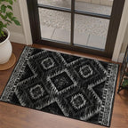 Area Rug 2x3 Rug Machine Washable Non-Slip Low Pile Print Pattern Western Rug for Living Room Bedroom Entryway Tribal Series-Black
