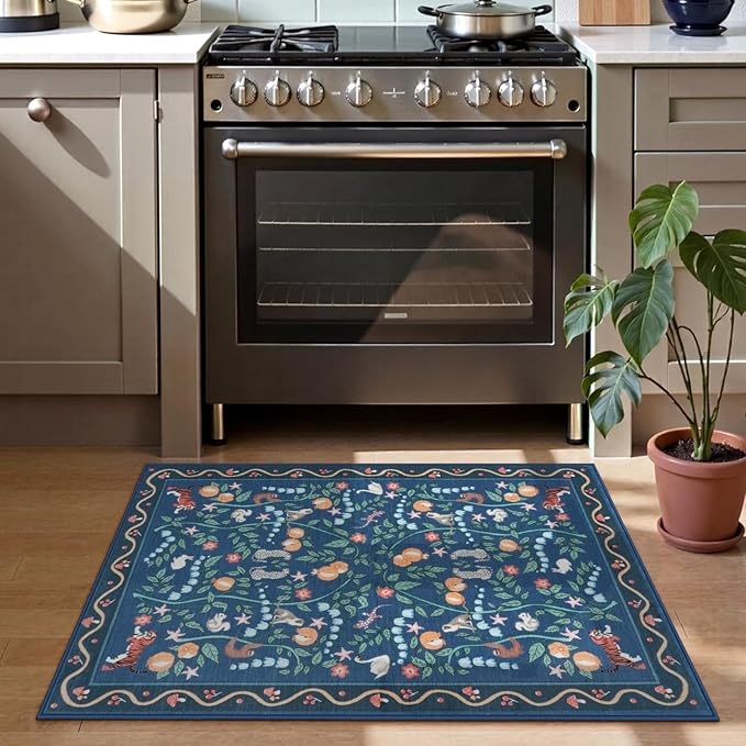 Collive 2x3 Washable Entryway Rug, Jungle Animal Kitchen Rugs Non Slip Small Door Mats Indoor Entrance, Soft Low Pile Entry Rug Stain Resistant Throw Carpet for Bathroom Bedroom, Entrance, Blue