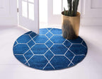 Unique Loom Trellis Frieze Collection Area Rug - Geometric (6' Round, Navy Blue/ Ivory)