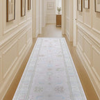 Fame Living Pink Oushak Runner Rug, Modern Runners, Turkish, Eclectic, Floral, Pastel, Washable, Small Throw Rugs, Short Runner for Hallway, Entryway, Laundry, Foyer, Kitchen, Bathroom, 2'5"x6'5"