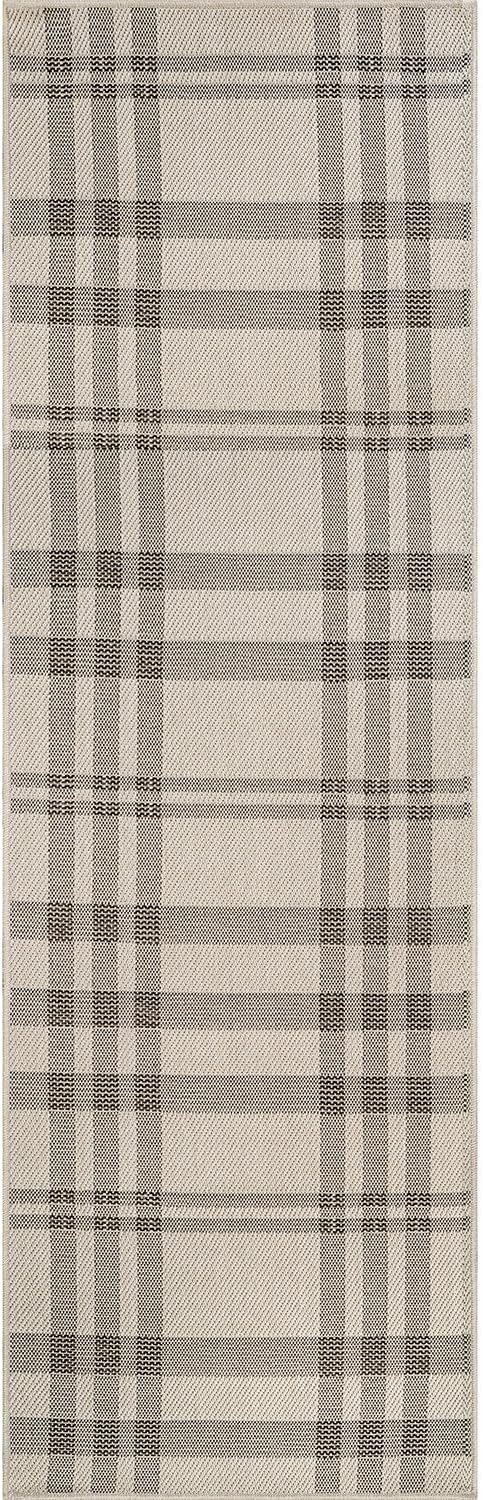 CAMILSON Easy Jute Rug 2x7, Indoor and Outdoor Off-White Runner Rug for Kitchen, Hallway and Entryway, Checkred Boho Woven Design, Easy-Cleaning, Washable Outside Carpet (2 x 7)