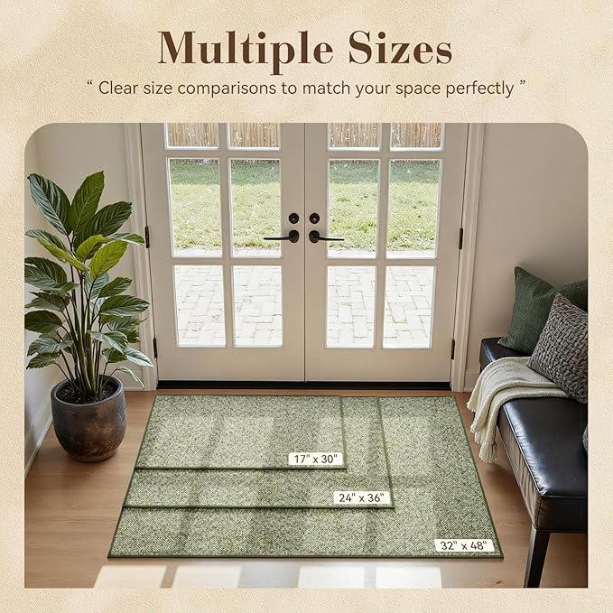 MontVoo Door Mat Indoor Entrance Doormat, Absorbent Durable Rubber Non Slip Front Door Mat for Inside Entry Entryway Dirt Trapper Welcome Mat, Green 17''x30''