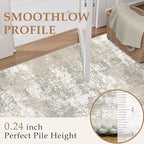 Modern Abstract Beige Gray Area Rug 2x6 Hallway Runner Machine Washable Carpet Bathroom Kitchen Indoor Accent Throw Low Pile Non Slip Distressed Laundry Living Dining Room Bedroom Office