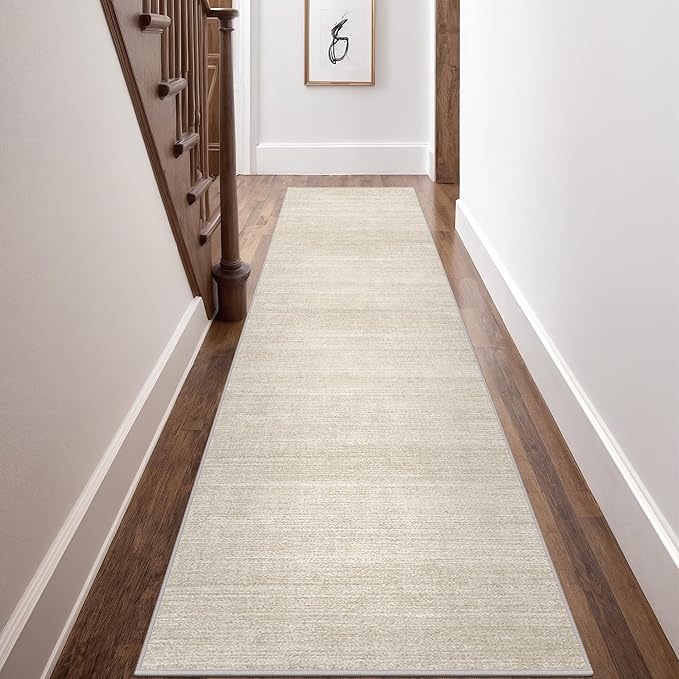 Art&Tuft Kitchen Runner Rug Non Slip - 3x10 Runner Rug for Hallway, Low-Pile Soft Distressed Washable Rug Runner for Bedroom Bathroom Laundry Living Room, Beige