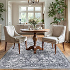 KILOCOCO Area Rug 4x6 Entryway Rug Washable Printed Vintage Floral Rubber Backed Non Slip Indoor Kitchen Rugs for Laundry Room Playroom Bedroom Living Room Moroccan Area Rugs, Grey