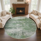 Round 5ft Abstract Rug, Modern Washable Indoor Circle Area Rugs for Living Room, Soft Circular Non-Slip Carpet Floor Mat for Entryway Dining Room Home Office - Abstract Sage Green