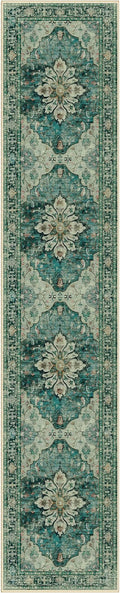 Area Rugs 2'6''x12' Washable Non-Slip, Floral Vintage Distress Print Pattern Medallion Carpet for Living Room Bedroom Dining Room, Dark Blue Vintage