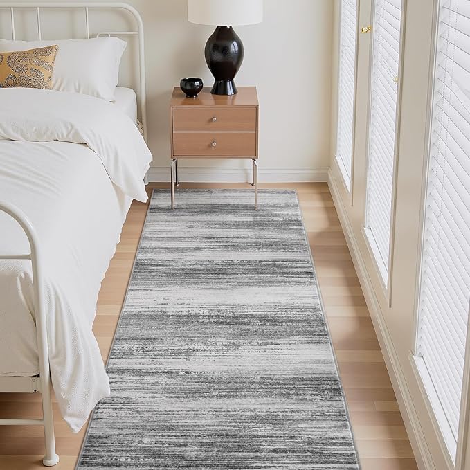 PADOOR Modern Abstract Runner Rug - 2x8 Washable Hallway Rugs, Ultra Soft Non-Slip Low Pile Floor Rugs for Hallway Entryway Kitchen Bedroom Bedside Laundry Room Black