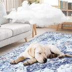 COMSLE 4x6 Rugs for Living Room Washable Area Rugs for Bedroom Faux Wool Distressed Throw Rugs Absorbent Non-Slip Floor Carpet for Indoor Kitchen Laundry Room Blue