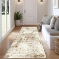 FMFUNCTEX 2x5 Runner Rug Washable Brown Beige Modern Abstract Neutral Non Slip Low Pile Entryway Hallway Soft Accent Indoor Carpet for Kitchen Bedroom Bathroom Laundry Entrance Bedside Living Room