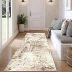 FMFUNCTEX 2x5 Runner Rug Washable Brown Beige Modern Abstract Neutral Non Slip Low Pile Entryway Hallway Soft Accent Indoor Carpet for Kitchen Bedroom Bathroom Laundry Entrance Bedside Living Room