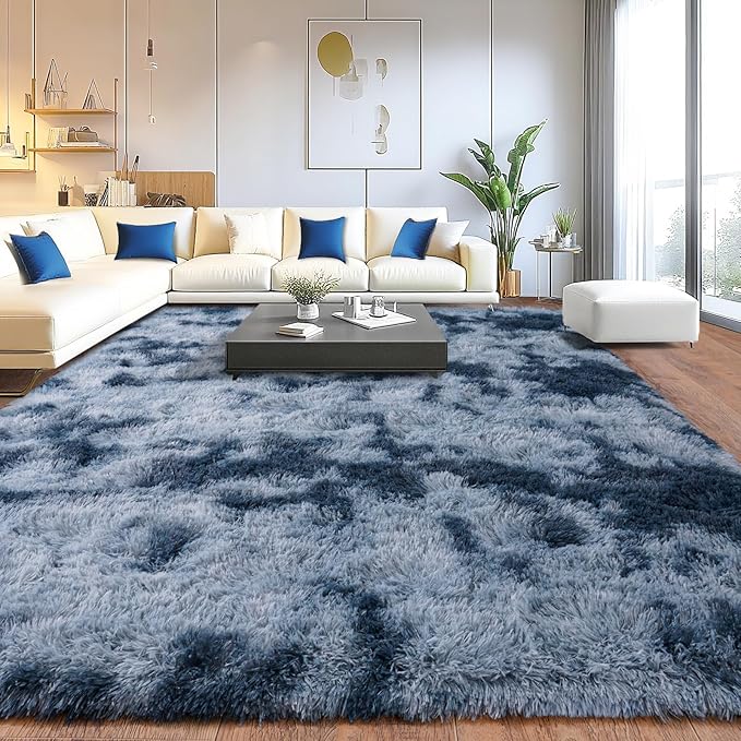 Extra Large Plush Rug High Pile Fluffy Rug for Living Room, Big Plush Non-Skid Shag Carpet, Soft Shaggy Rugs for Bedroom Indoor Modern Home Decor Tie Dye Camel 10x14ft