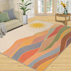 Boho Sun Area Rugs 4x6ft, Mosaic Sunburst Carpet for Bedroom, Dotted Gradient Hills Rug for Living Room Easy to Clean for Indoor Outdoor Hardwood Floors Home Decor