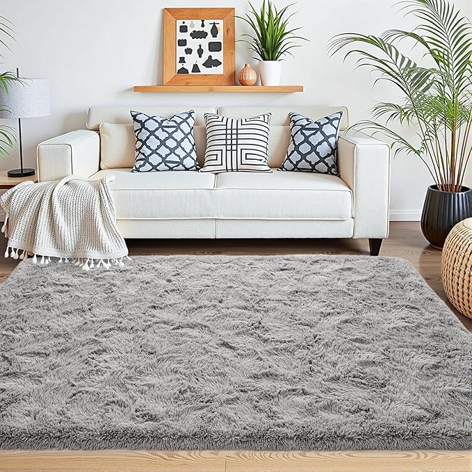 Beglad Shag Rugs for Living Room, Grey Area Rugs 5x7 Feet Upgrade Anti-Skid Modern Minimalist Style Memory Foam Rugs for Bedroom, Indoor Carpet Suitable for Boys Teens Room Decor