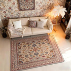 Boho 3x5 Area Rug Vintage Floral Rugs for Living Room | Art Deco Abstract Washable Rug, Retro Tribal Aesthetic Oriental Carpet Indoor Floor Mat