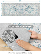 COMSLE Boho Runner Rug, 2' x 6' Washable Area Rugs for Hallway Faux Wool Small Distressed Indoor Door Mat Non-Slip Laundry Room Kitchen Carpet for Entryway Bedroom Khaki Green
