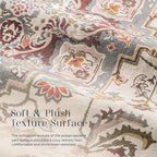 Phantoscope Washable Area Rug 4'x6' Non-Slip, Vintage Boho Rugs for Living Room, Bedroom, Dining Room, Persian Floral Medallion Pattern, Low-Pile Foldable Floor Carpet, Ivory Rose/Fall Bloom